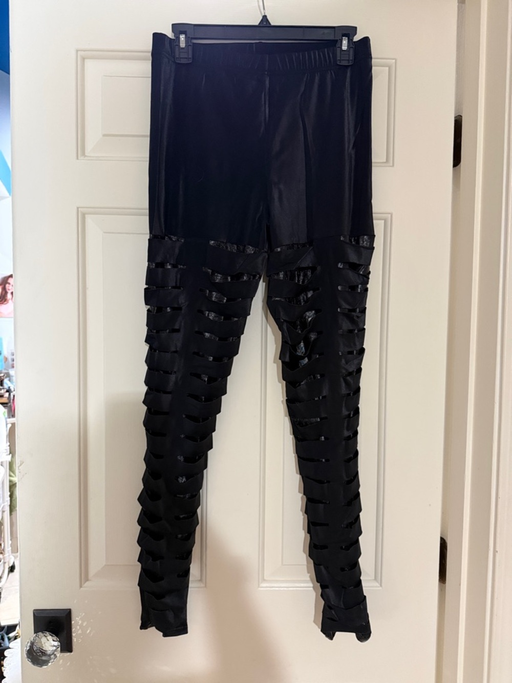 Blackmilk Black Faux Leather Ruffle Panel Leggings